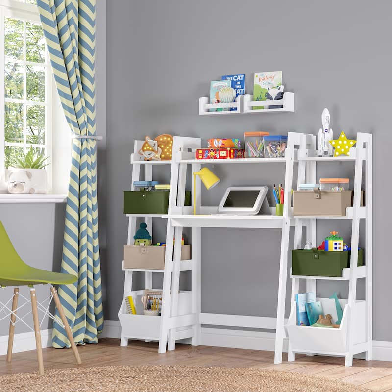 RiverRidge Kids 4-Tier 13in Ladder Shelf Toy Organizer and Book Storage with 3 Open Display Shelf - White