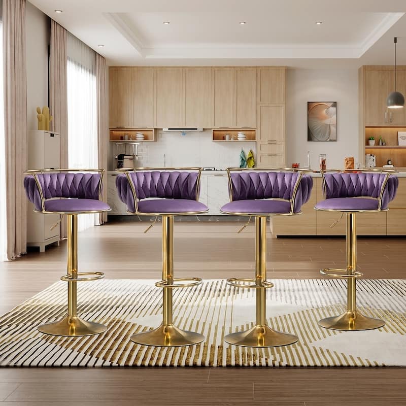 Modern Velvet 26" Adjustable Swivel Bar Stools (Set of 4)