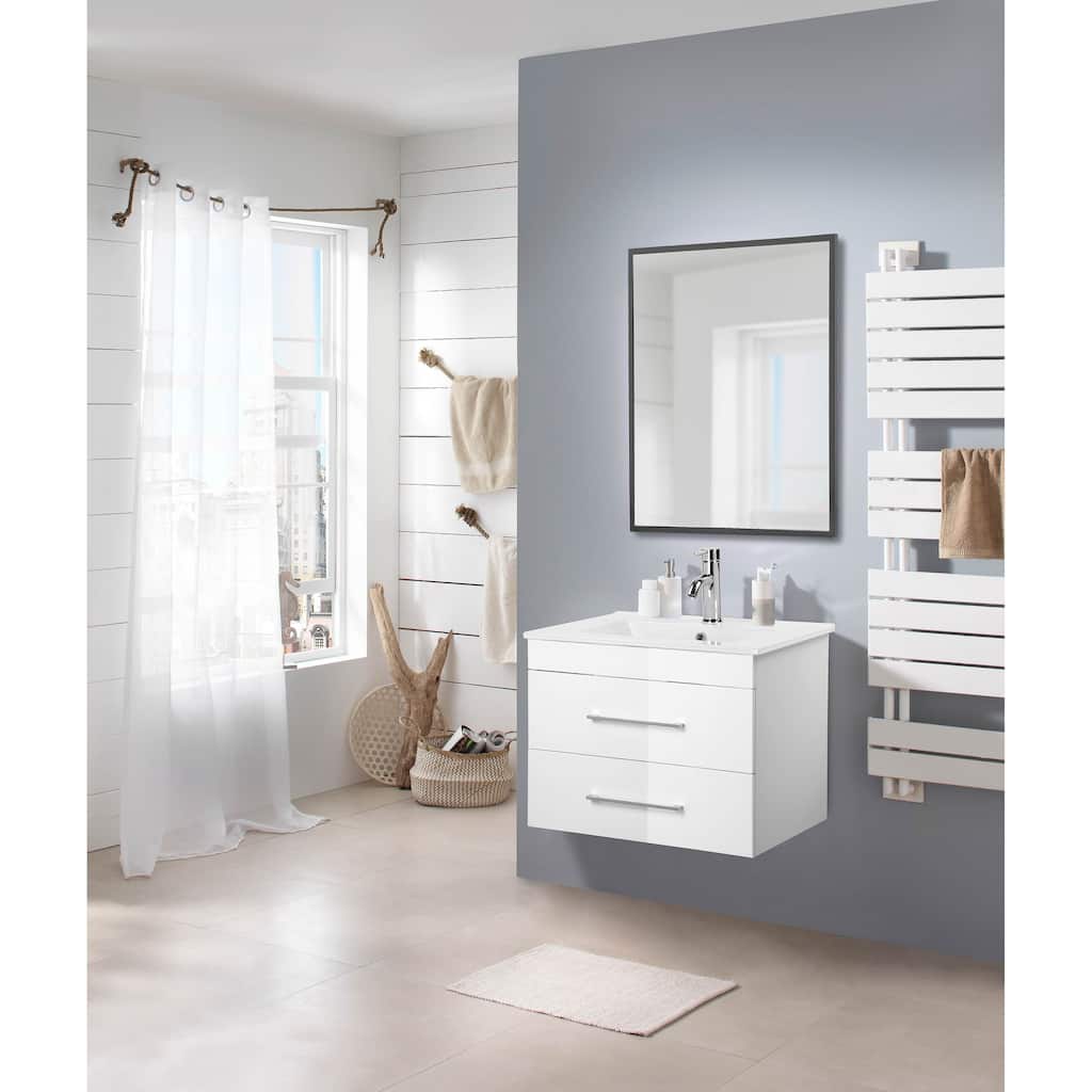24" White Bathroom Vanity with Sink, Cabinet, Open Shelf