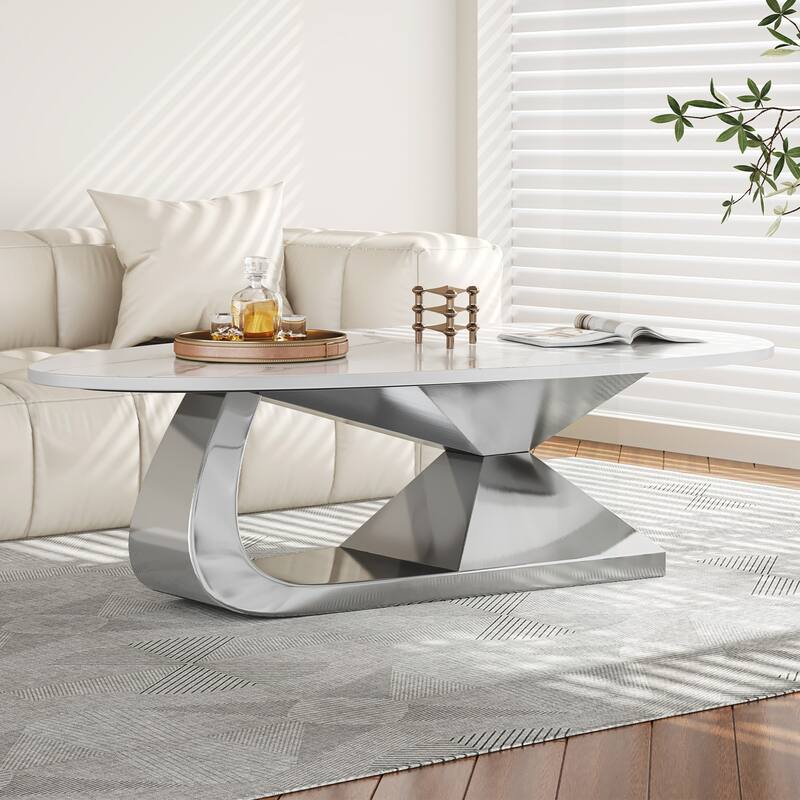 Durable Sintered Stone Coffee Table with Stylish Stainless Steel Base