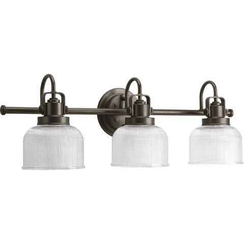 Archie Collection 3-Light Venetian Bronze Clear Double Prismatic Glass Coastal Bath Vanity Light - 26.25"W 8.75"H