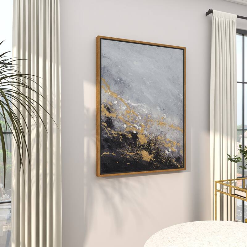 Canvas Leaf Living Room Framed Wall Art with Silver Frame