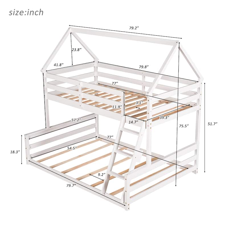 Solid Wood Twin Over Full House Bunk Bed with Slide - Safe, Fun Design for Kids' Rooms