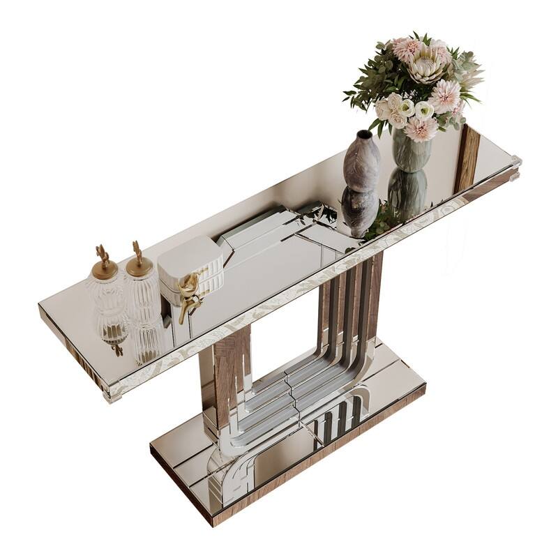 Mirrored 47" Console Table, Silver Entryway Table With U Base