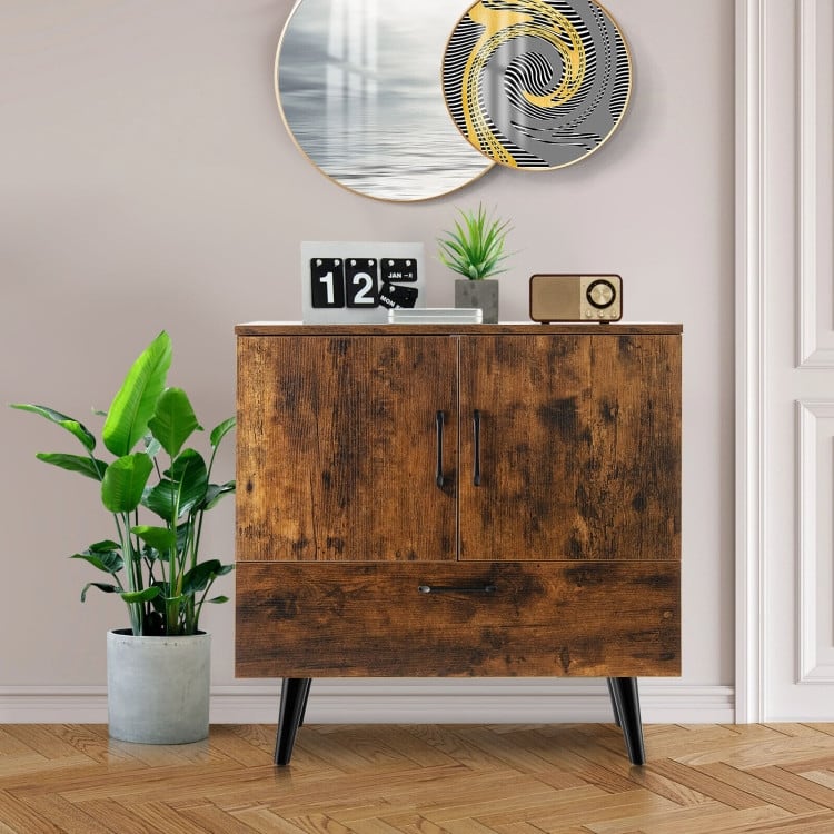 Modern Floor Storage Cabinet with 2 Doors and 1 Pull-out Drawer - 30" x 16" x 31" (L x W x H)