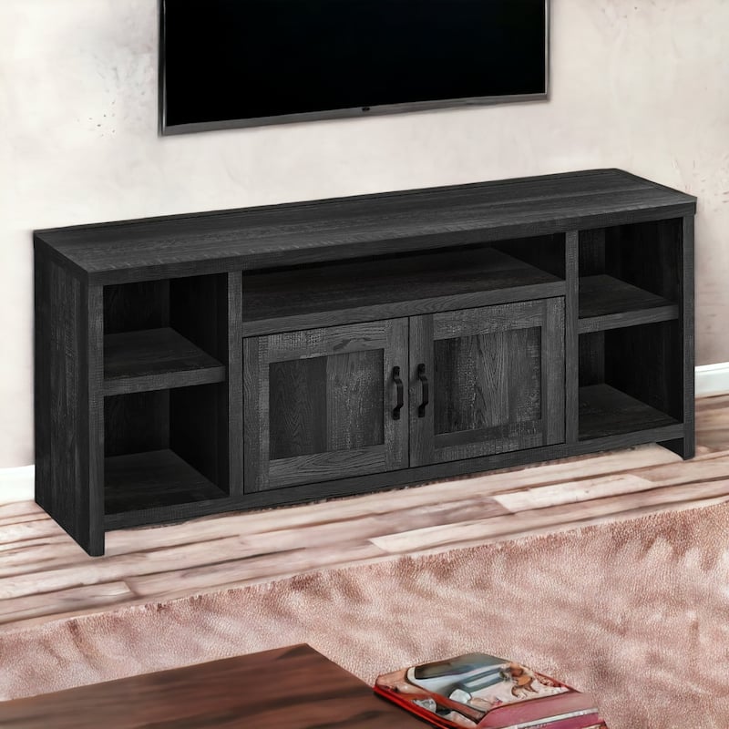 Modern Reclaimed Black TV Stand for 55" TVs with Cabinets and Shelving Wood Entertainment Unit - 23.75”H x 59”W x 15.5”D