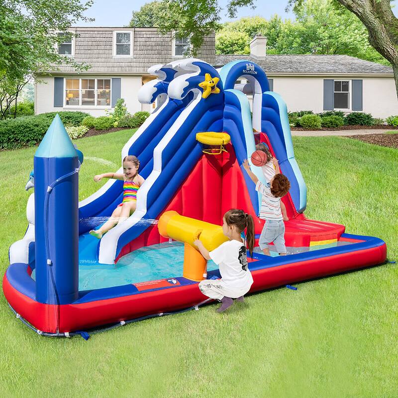 Gymax Inflatable Water Slide Park w/ Slide 2 Splash Pools Climbing