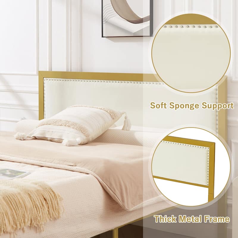 VECELO Bed Frame with Upholstered Linen Headboard and Footboard Heavy-Duty Platform with Strong Metal Slats