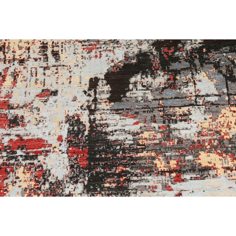 Vegetable Dye Wool/ Silk Modern Abstract Area Rug Hand-knotted Carpet - 6'6" x 9'8"