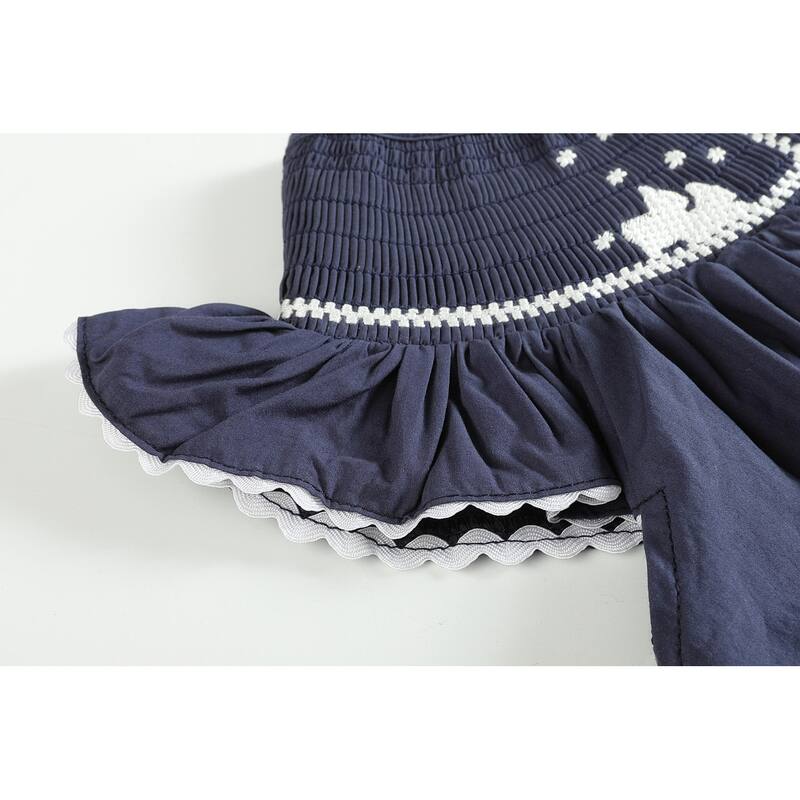 Lil Cactus Navy Blue Nativity Smocked Christmas Dress