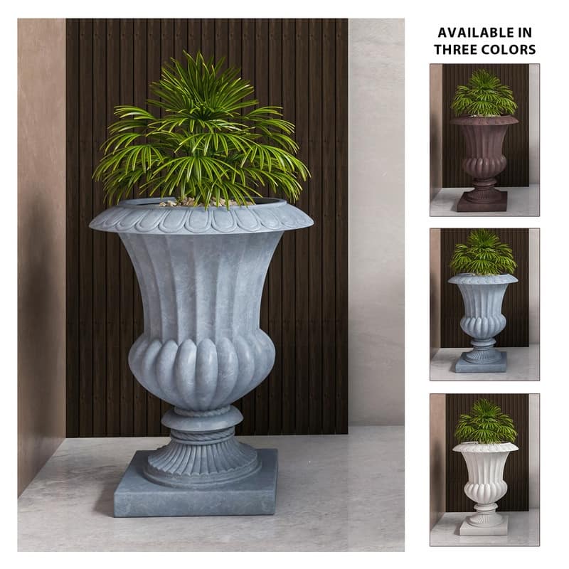 LeisureMod Lotus 28" Elegant Urn Planter - Modern Fiberstone & MgO Clay - Large Indoor/Outdoor Decorative Pot with Drainage