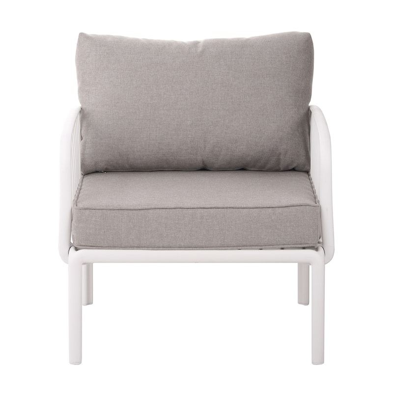 Roomfitters Outdoor Patio Club Chair with Waterproof Cushions, Deep Seating Modern Furniture for Garden or Balcony, White Gray