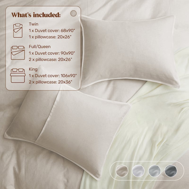 Linen Cotton Duvet Cover and Pillow Sham Set, Breathable and Skin-Friendly Bedding Set