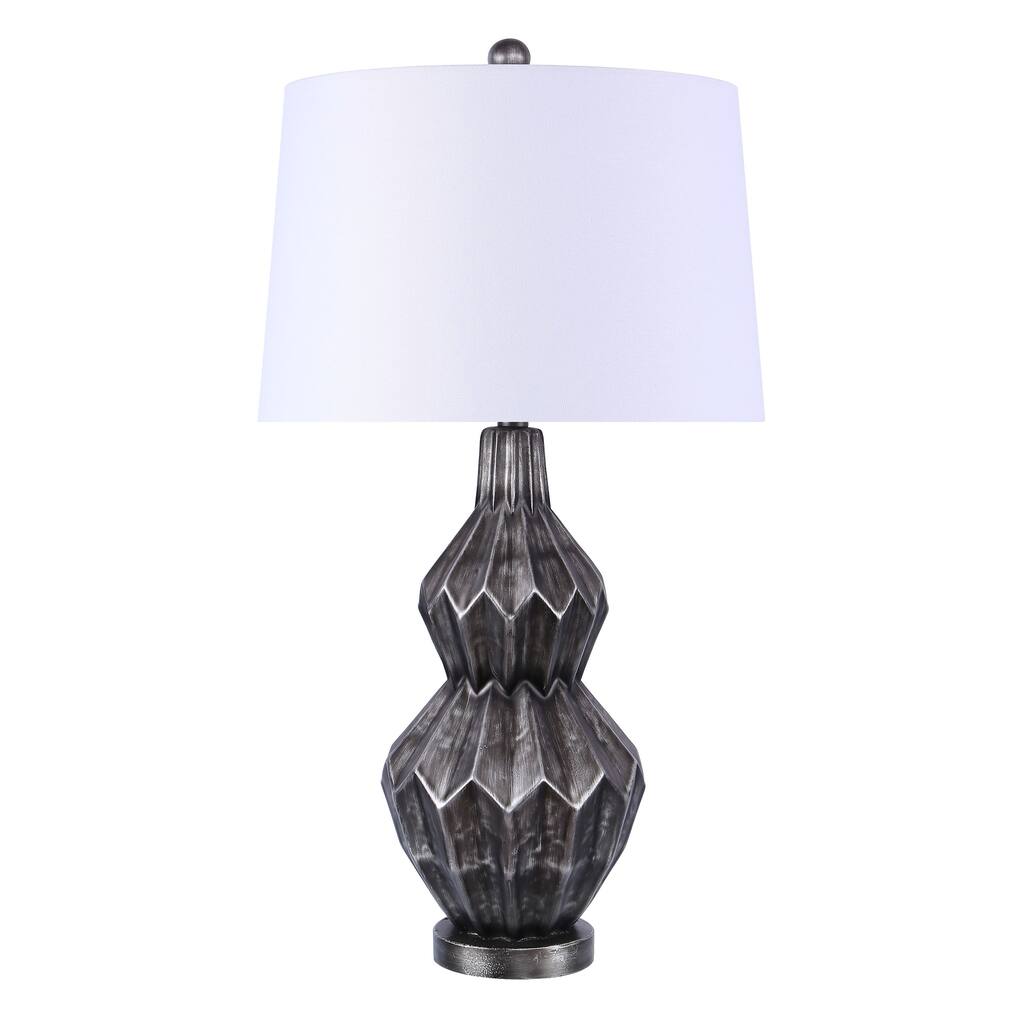 31.5" Polyresin Table Lamp w/ Brushed Black Silver Finish & White Linen Shade