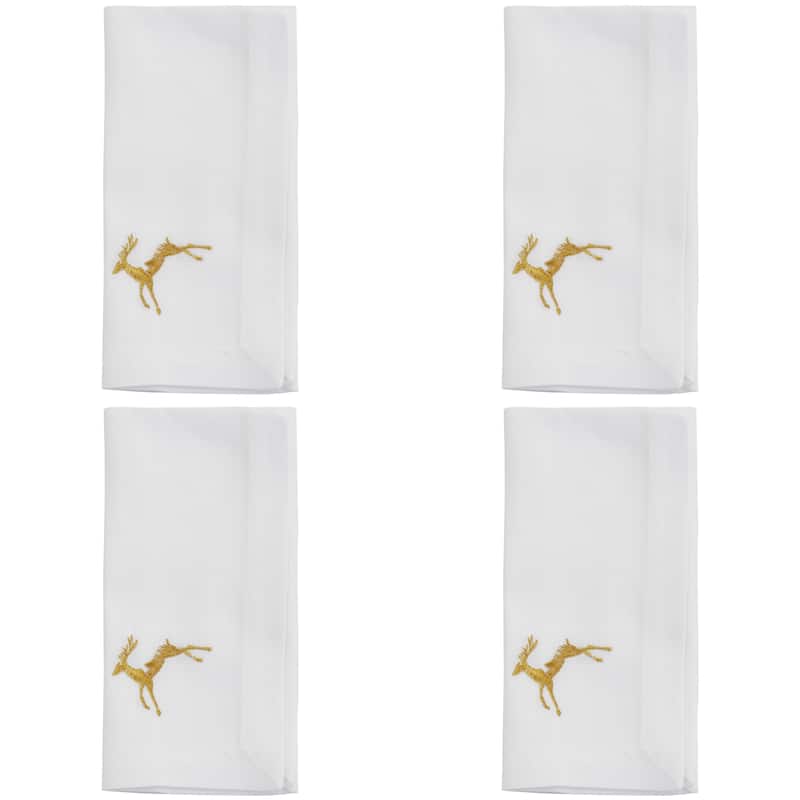 Embroidered Table Napkins With Gold Reindeer Design (Set of 4) - 20"x20"