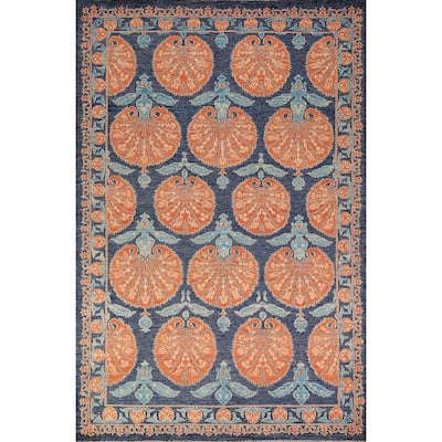 Blue & Orange Ziegler Vegetable Dye Area Rug Hand-Knotted Wool Carpet - 6'2" x 9'5"