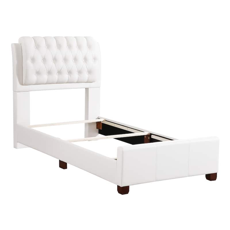 Twin Bed Frame with Padded Headboard - HomeStock Attic Style Bed, White Finish