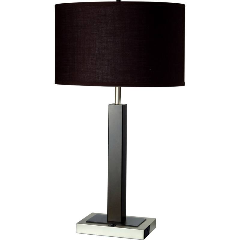 30" Tall Metal and Polyresin Table Lamp with Dark Espresso Finish, Fabric Shade - Multicolor