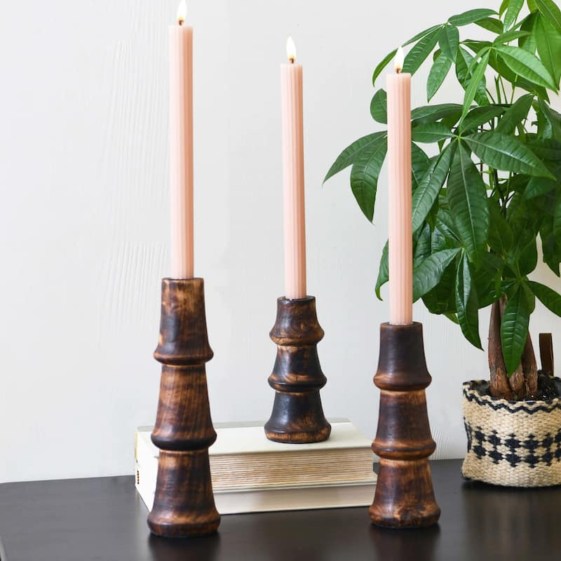 Wooden Waves Taper Candle Holders - 7.5"L x 7.5"W x 9.8"H