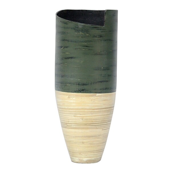 20" Spun Bamboo Vase - Bamboo In Distressed Green & Natural Bamboo