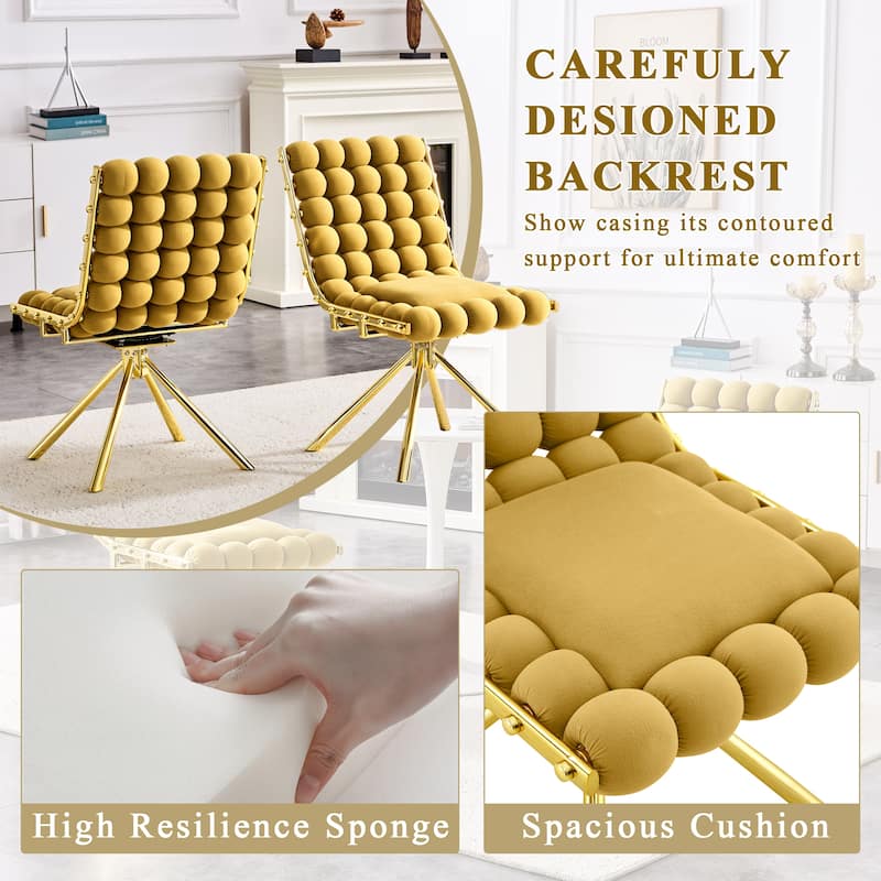 Set of 2, Velvet Dining Chairs with Metal Legs, Modern Tufted Accent Chairs for Dining Room & Kitchen