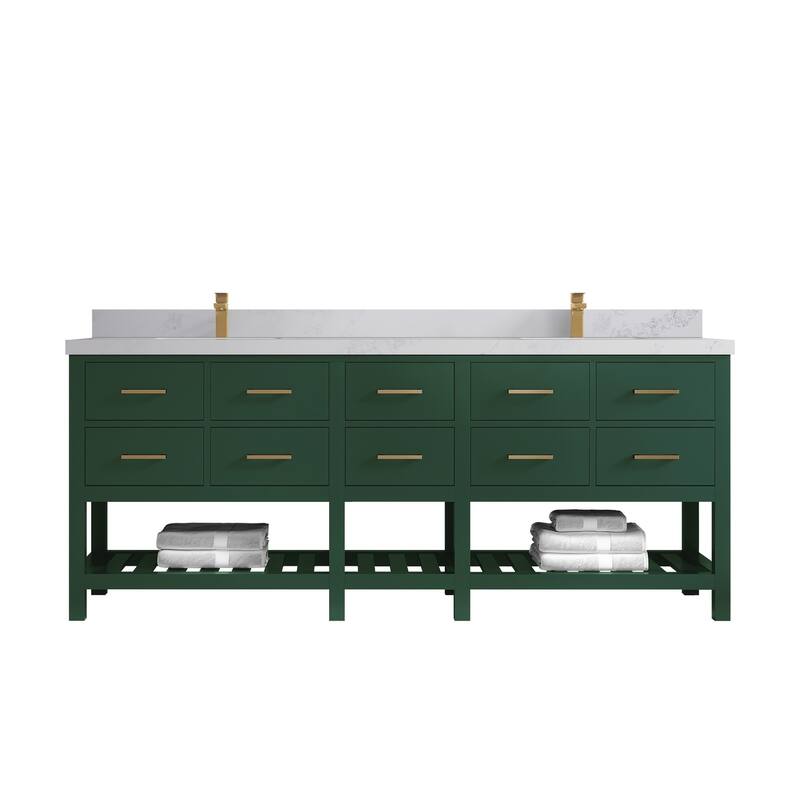 Willow Collections 84 in. W x 22 in. D Parker Double Sink Bathroom vanity with Regular Countertop - 2" Calacatta Nuvo - Lafayette Green