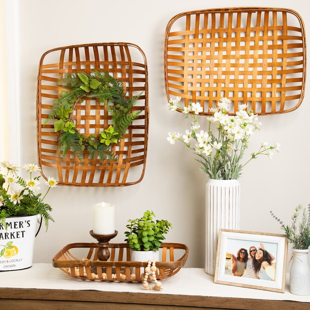 Rectangular Lattice Tobacco Baskets - Brown - Set of 3