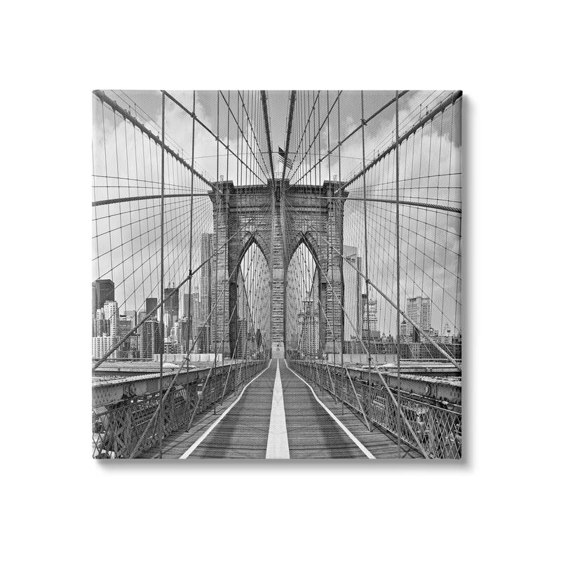Stupell Brooklyn Bridge Black White Industrial Landscape City Architecture Canvas Wall Art - Grey - 36 x 36