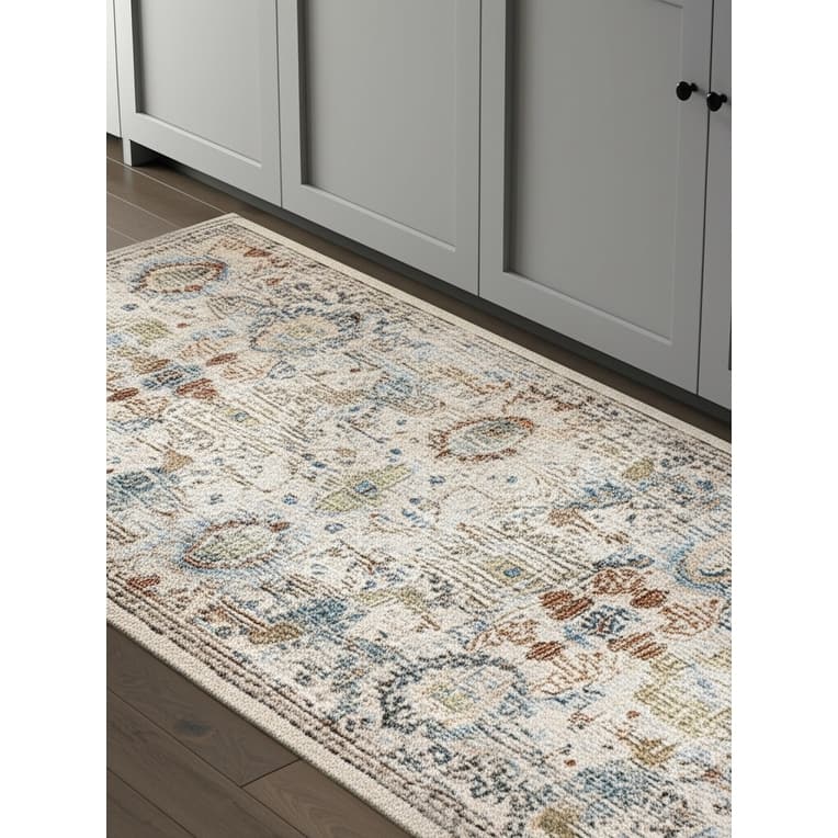 HomeRoots Floral Persian Runner Area Rug - 87.00 in. x 30.00 in. x 0.47 in.