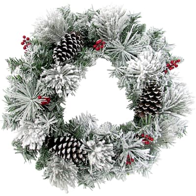 Fraser Hill Farm 24-in. Christmas Snow Covered Wreath with Berries