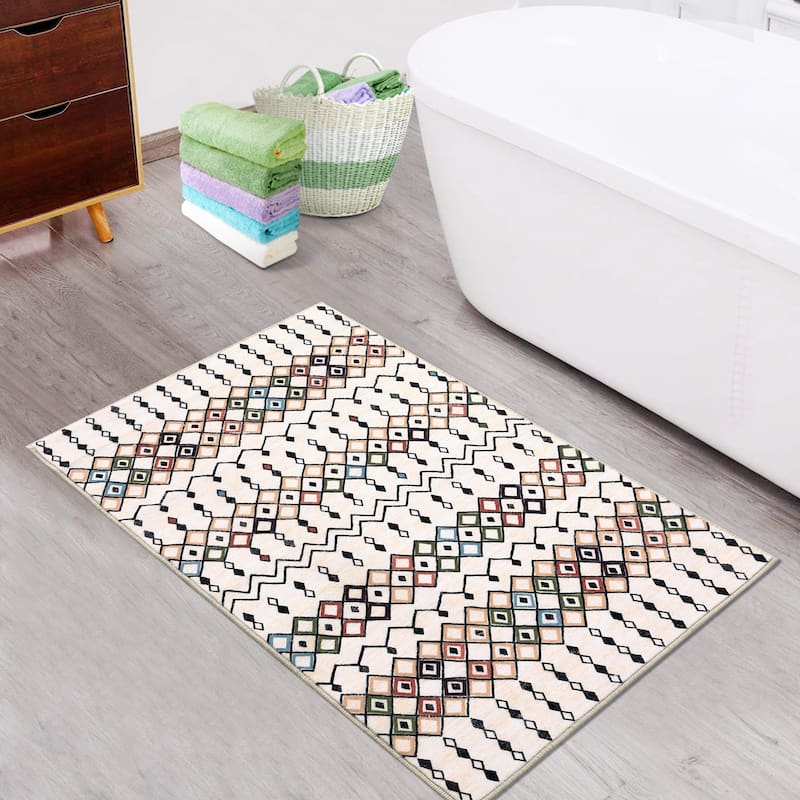 Garvee Boho Area Rug Geometric Printed Faux Wool Soft Floor Cover