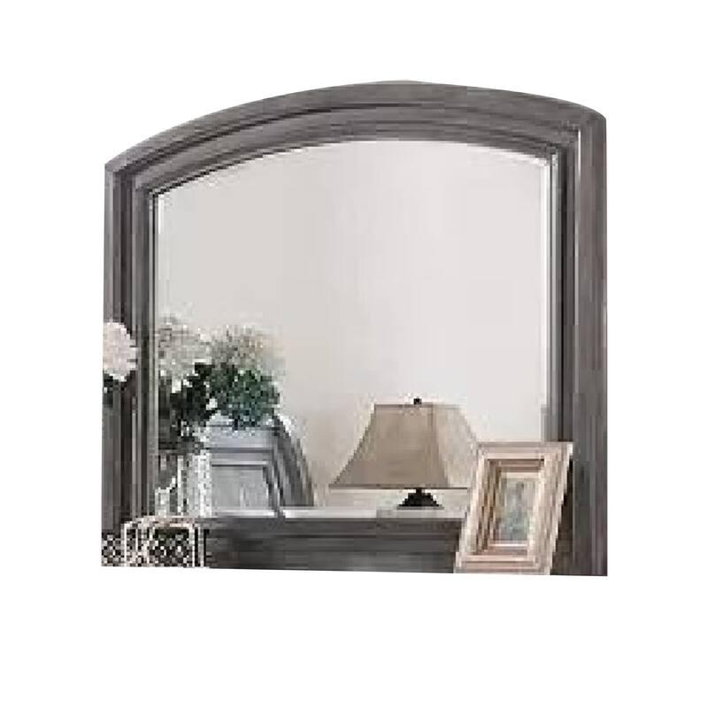 Dresser Mirror, Gray Pine Wood Frame, Farmhouse Carved Details 36x42