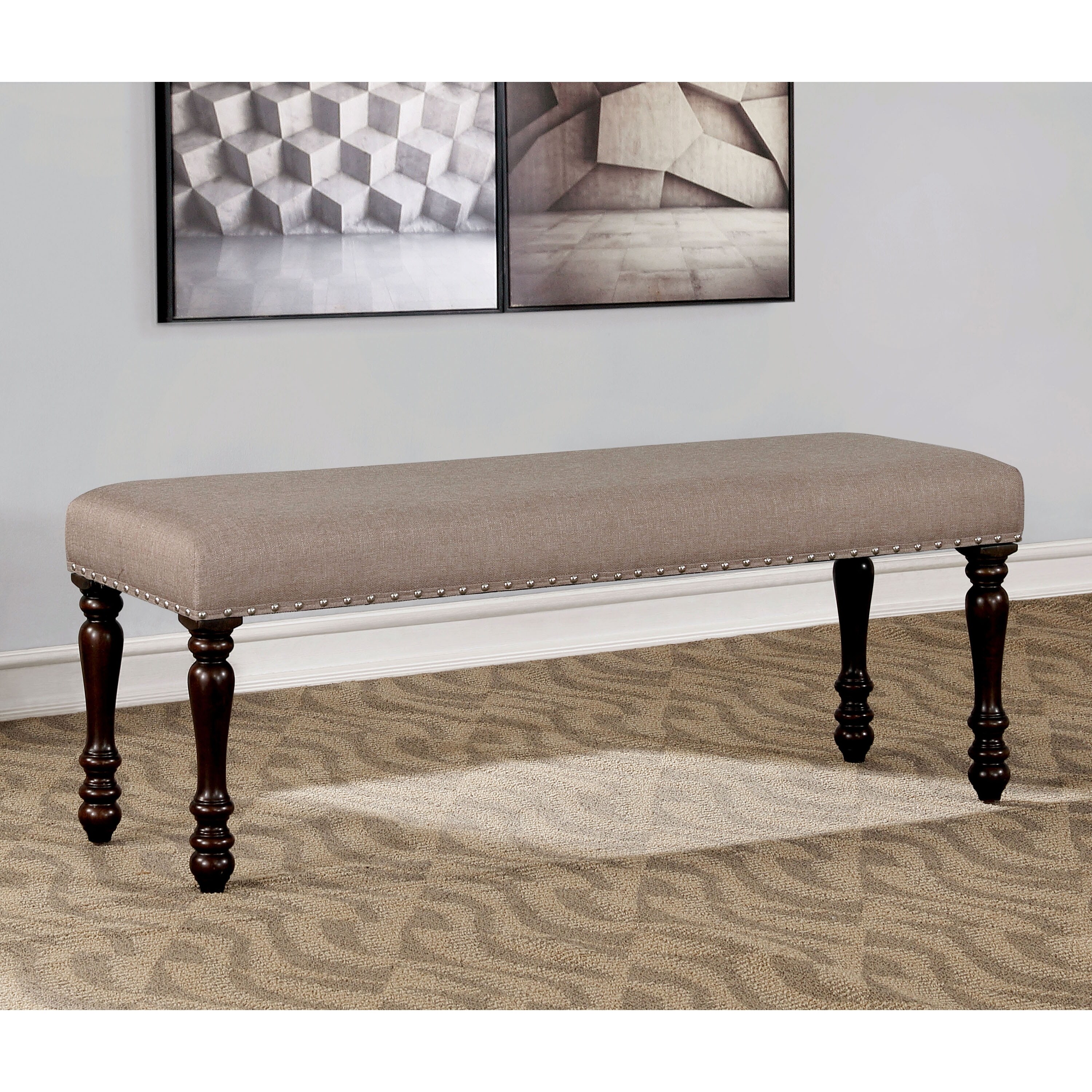 Furniture Of America Rila Transitional Beige Linen Fabric Bench Overstock 29126756