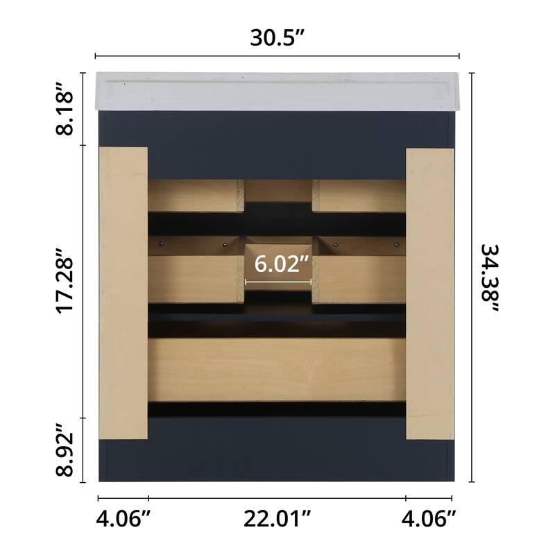 Spring Mill Cabinets Bainbridge 30.5" Blue Bathroom Vanity With 3 Drawers and Silver Ash Sink Top