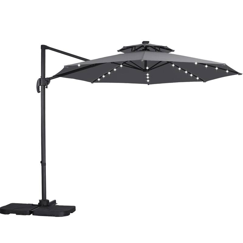 Autlaycil 10FT Cantilever Patio Umbrella with Solar Lights Included Base 360 Rotation Large Offset Hanging Outdoor Shade