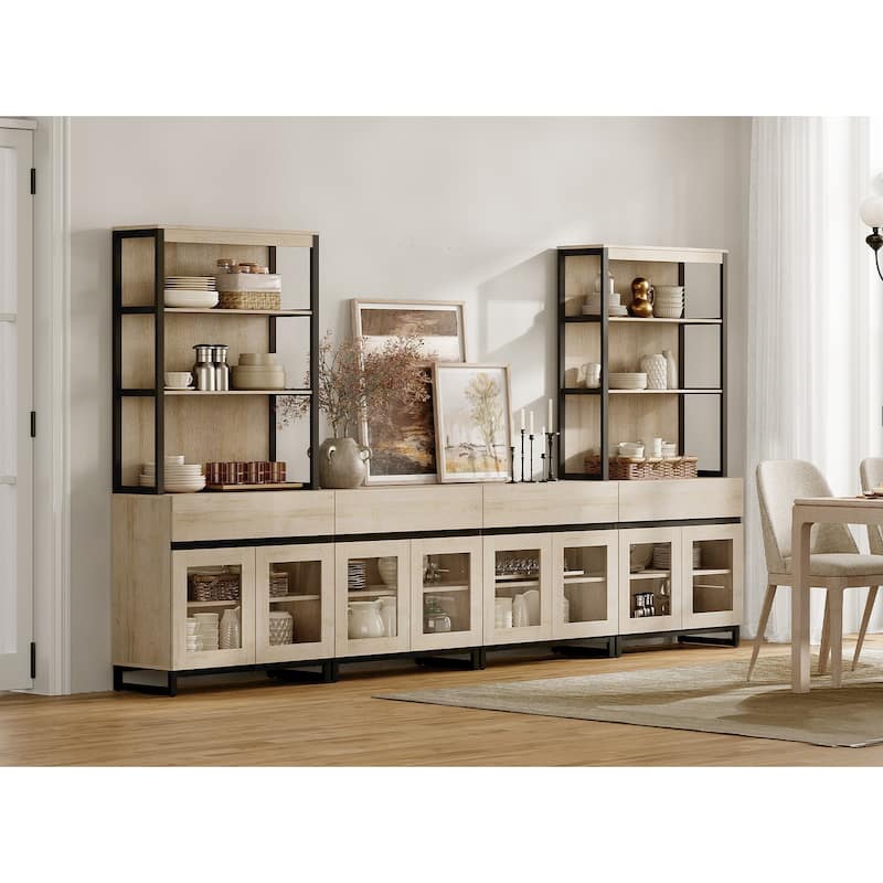 Modern 72" Tall Bookcase with 4 Drawers and Open Book Shelfs,Wood Freestanding Bookshelves for Living room,