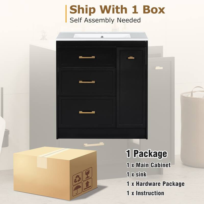 Bathroom Vanity with Sink Combo Set, Bathroom Storage Cabinet with 3 Drawers, Vanity Set with Double-Layer Drawer