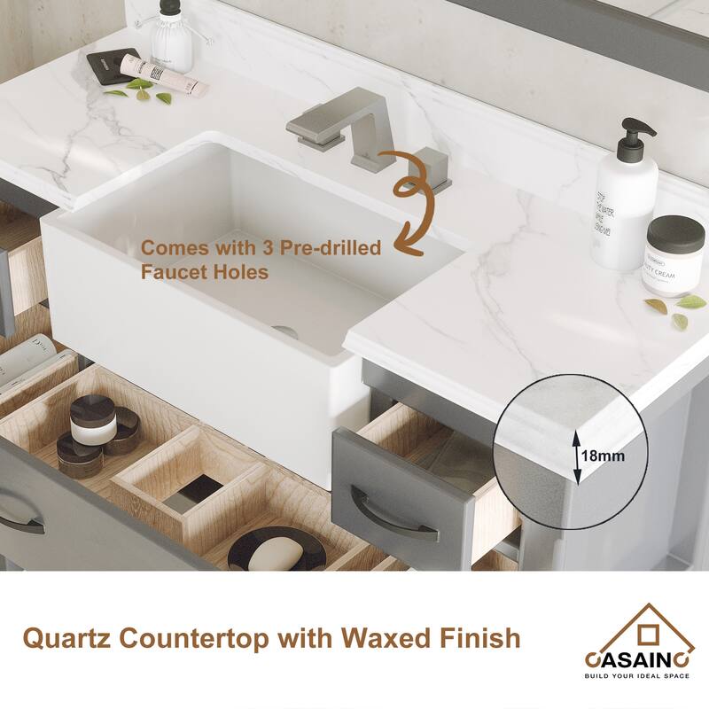 CASAINC 36"48"60" Farmhouse Bathroom Vanity with Sink in Grey