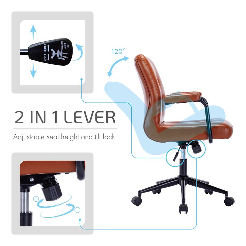 Porthos Home Ames Faux Leather Office Chair with Steel Roller Base, Central Tilt System