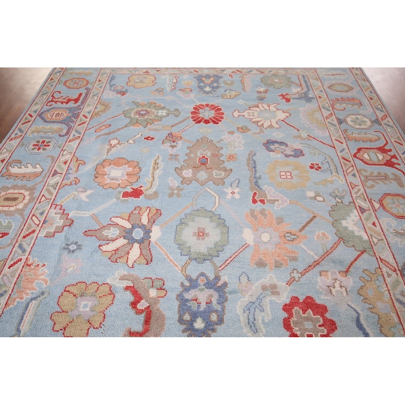 Blue Light Oushak Oriental Area Rug Handmade Wool Carpet - 8'0"x 10'0"