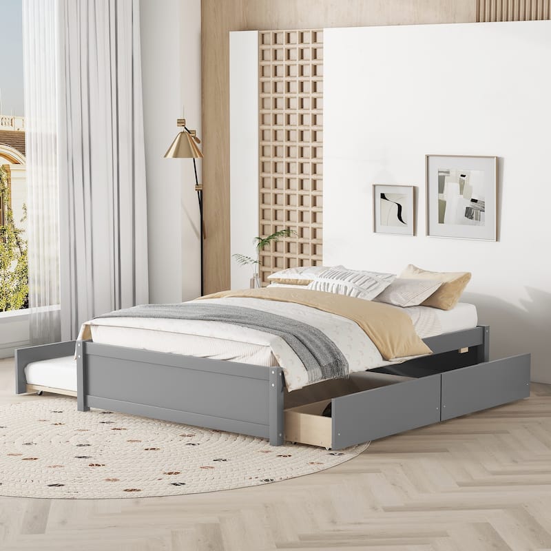 Full Bed With Twin Size Trundle and Two Drawers