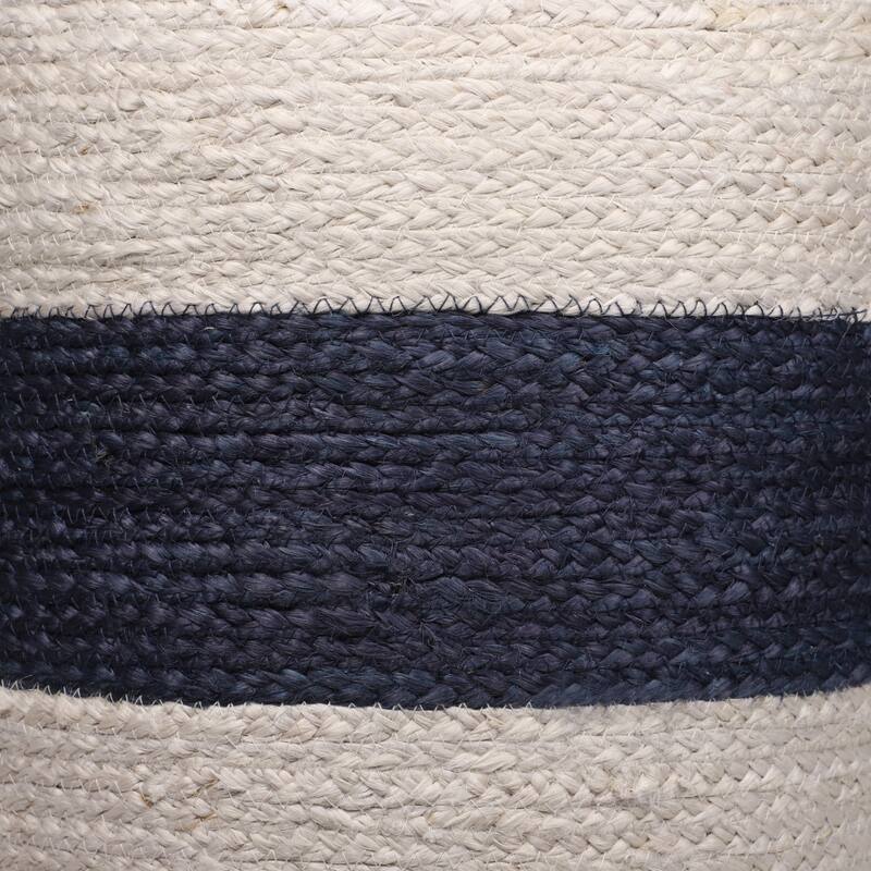 Sevita Bleach/Navy Nautical Coastal Striped Hand-Made Pouf