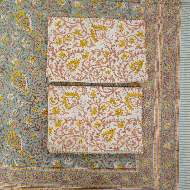 Fabdivine Handmade Block Print Flat Sheet or Bed Sheet Cotton Fabric Floral Home Decor