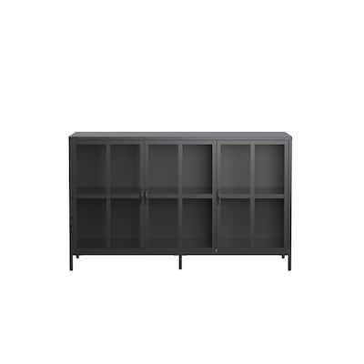Berlinde 33.52-inch Black Three Door Metal Sideboard with Clear Doors - 55.2