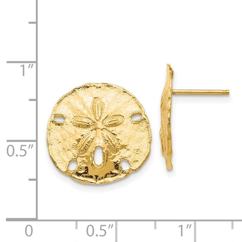 Curata 14k Yellow Gold 16mm Textured Polished Large Sanddollar Post Earrings