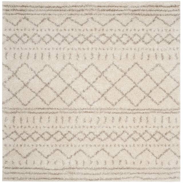 SAFAVIEH Arizona Shag Lotta Moroccan 1.2-inch Thick Rug - 6'7" x 6'7" Square - Ivory/Beige