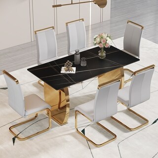 Table And Chair Set,Modern Rectangular Table With 0.4 Inch Black ...
