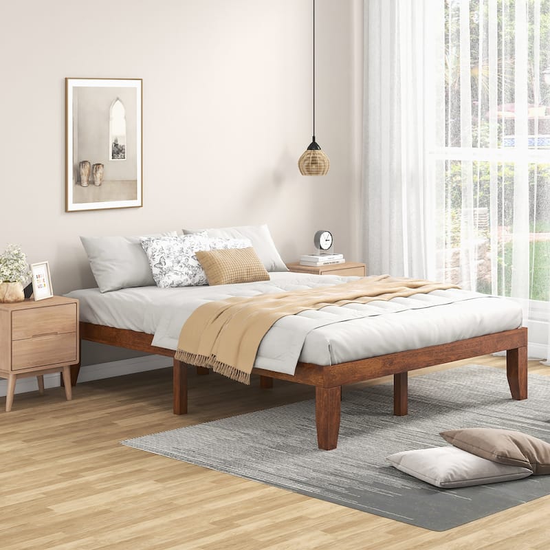 Gymax 14'' Full Size Wooden Platform Bed Frame w/ Strong Slat Support - Brown - Full