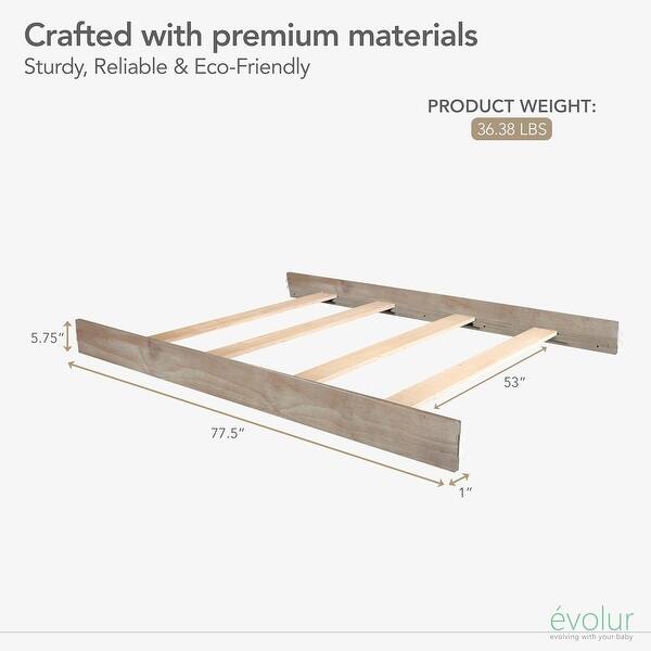 dimension image slide 4 of 6, Evolur Convertible Crib Wooden Full-Size Bed Rail