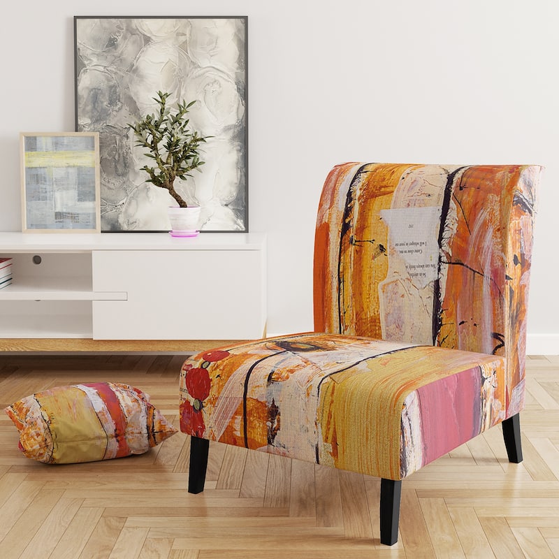 Designart "Orange Glam Natural Wood" Upholstered Traditional Accent Chair - Arm Chair